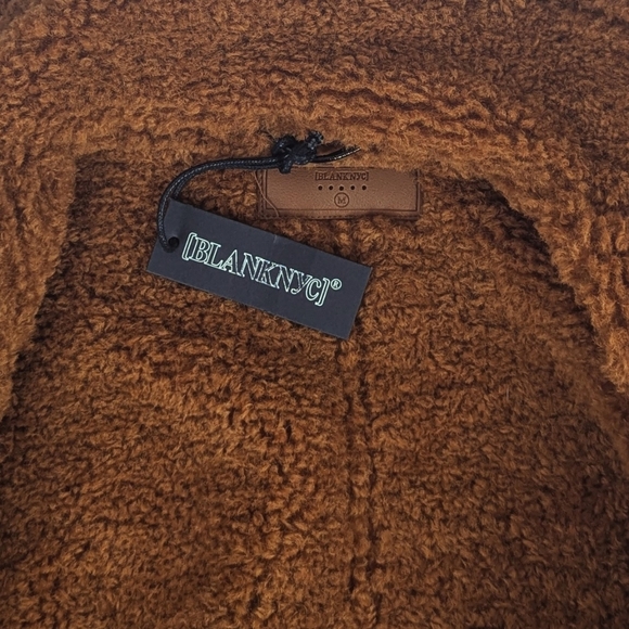 BLANK NYC Moto Jacket Vegan Patent Leather Faux Shearling Black Copper M NWT - Picture 3 of 14